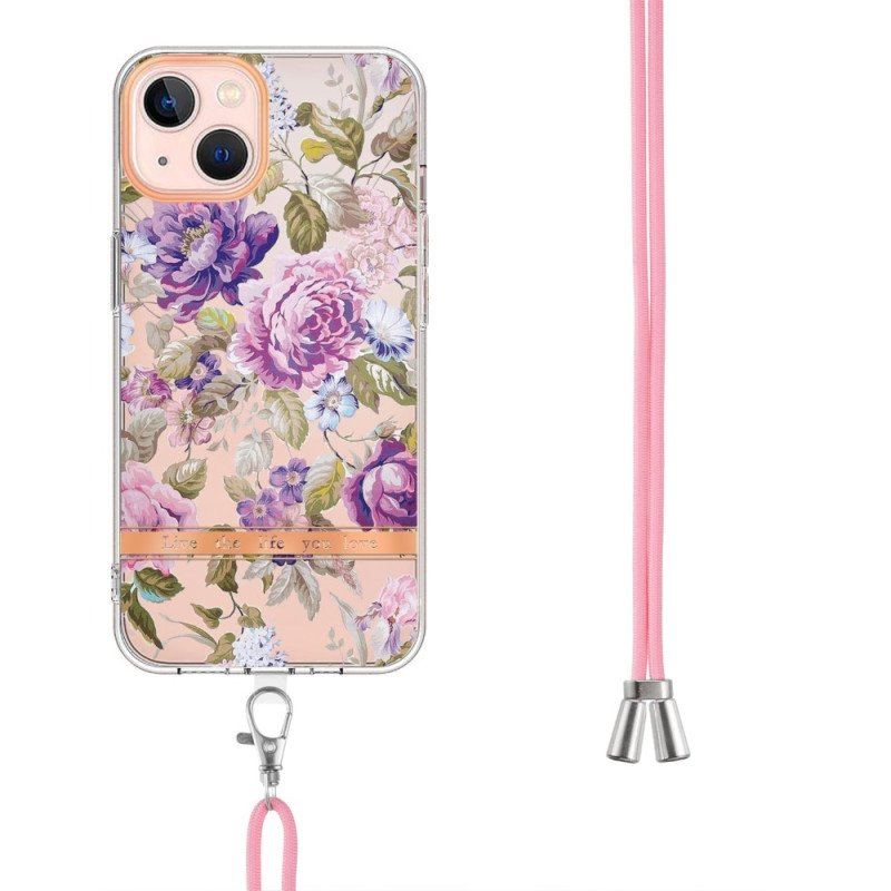 Etui do iPhone 15 Plus ze Sznurkiem Kwiaty Kordonu