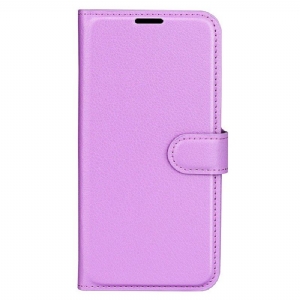 Etui Folio do iPhone 15 Plus Klasyczna Sztuczna Skóra Litchi