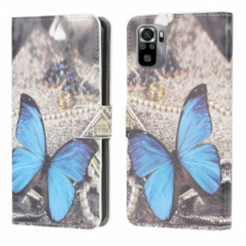 Skórzany Futerał do Xiaomi Redmi Note 10 / 10S Niebieski Motyl