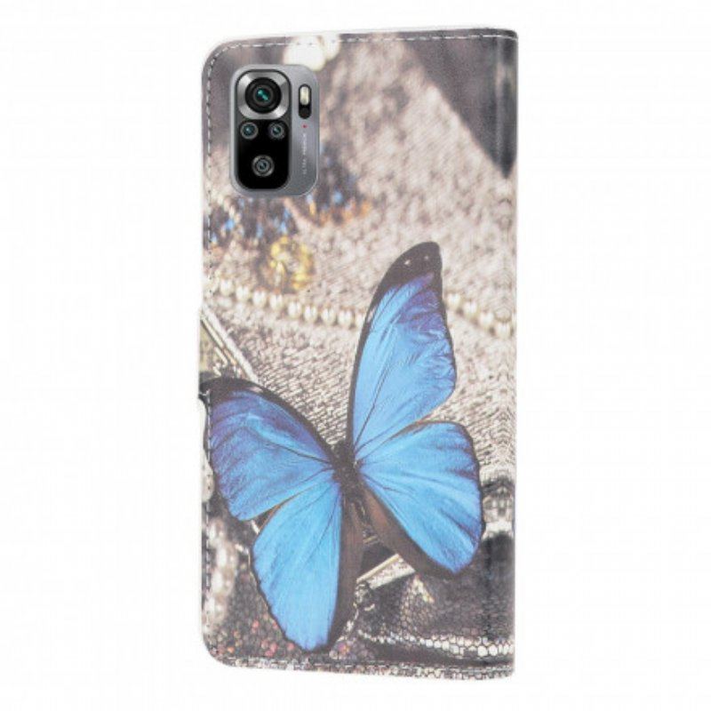 Skórzany Futerał do Xiaomi Redmi Note 10 / 10S Niebieski Motyl