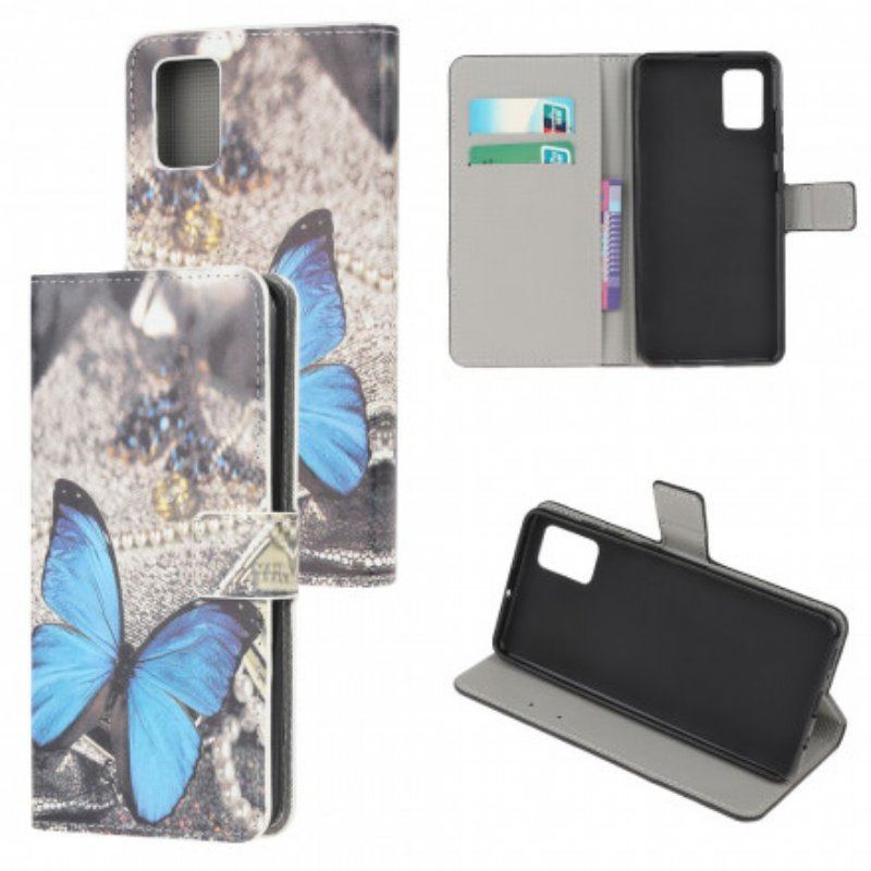 Skórzany Futerał do Xiaomi Redmi Note 10 / 10S Niebieski Motyl