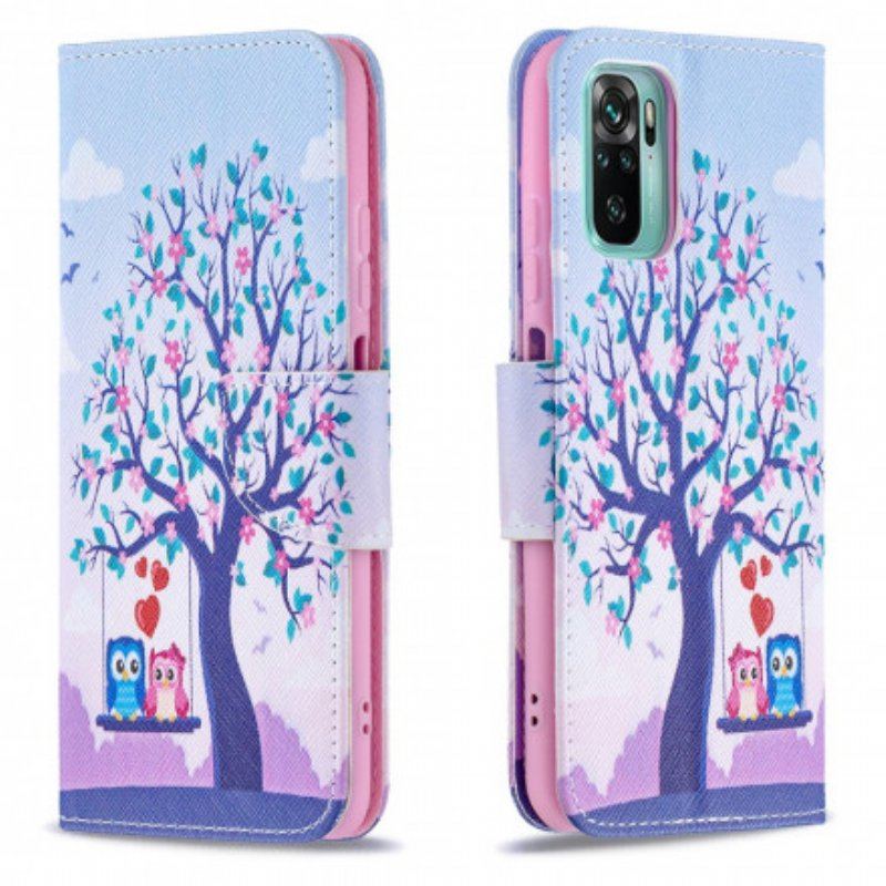 Skórzany Futerał do Xiaomi Redmi Note 10 / 10S Sowy Na Huśtawce