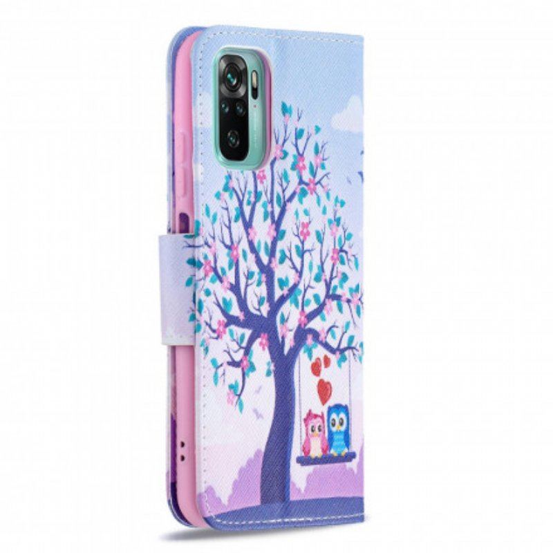 Skórzany Futerał do Xiaomi Redmi Note 10 / 10S Sowy Na Huśtawce
