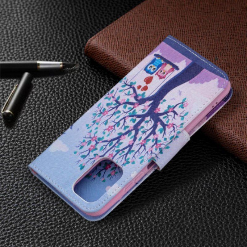 Skórzany Futerał do Xiaomi Redmi Note 10 / 10S Sowy Na Huśtawce