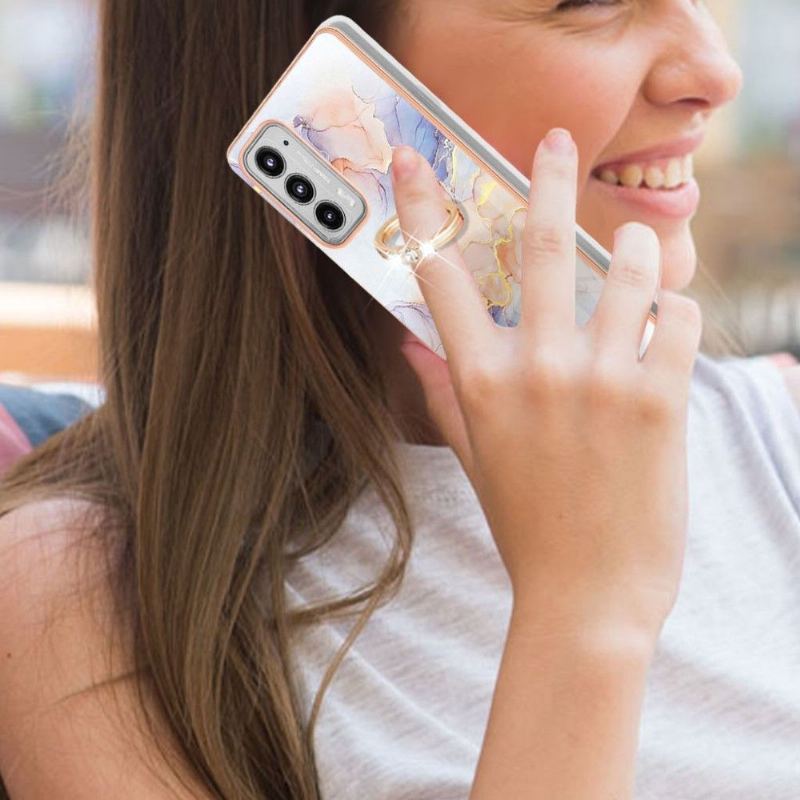 Futerały do Motorola Edge 20 Obrzeża Kolorowy Marmur Z Pierścieniem