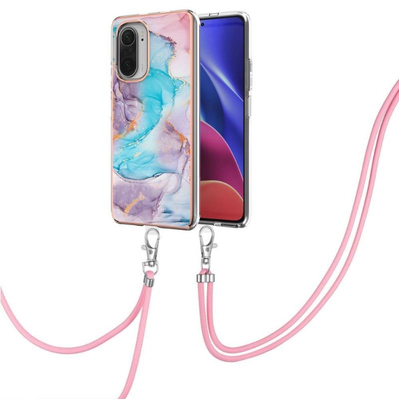Etui do Xiaomi Mi 11i / Poco F3 ze Sznurkiem Niebieski Kolorowy Marmur