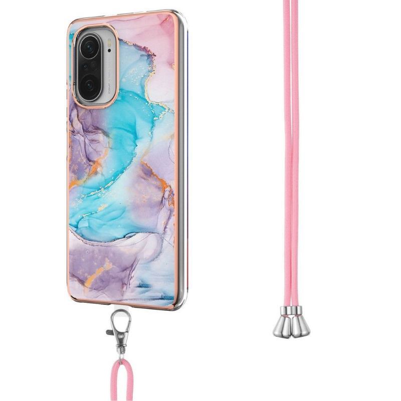 Etui do Xiaomi Mi 11i / Poco F3 ze Sznurkiem Niebieski Kolorowy Marmur