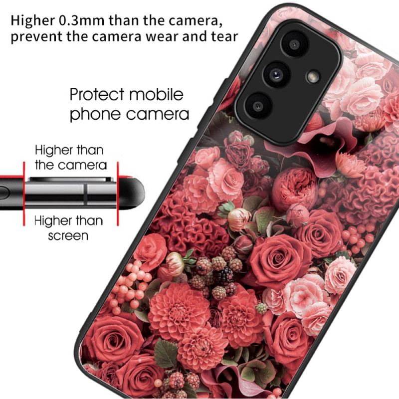 Etui Samsung Galaxy A15 5g CZerwone I Różowe Kwiaty Ze Szkła Hartowanego