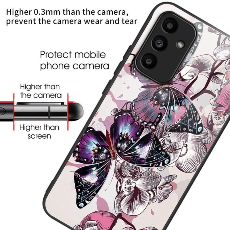 Futerały Samsung Galaxy A15 5g Etui Na Telefon Fioletowe Motyle Ze Szkła Hartowanego