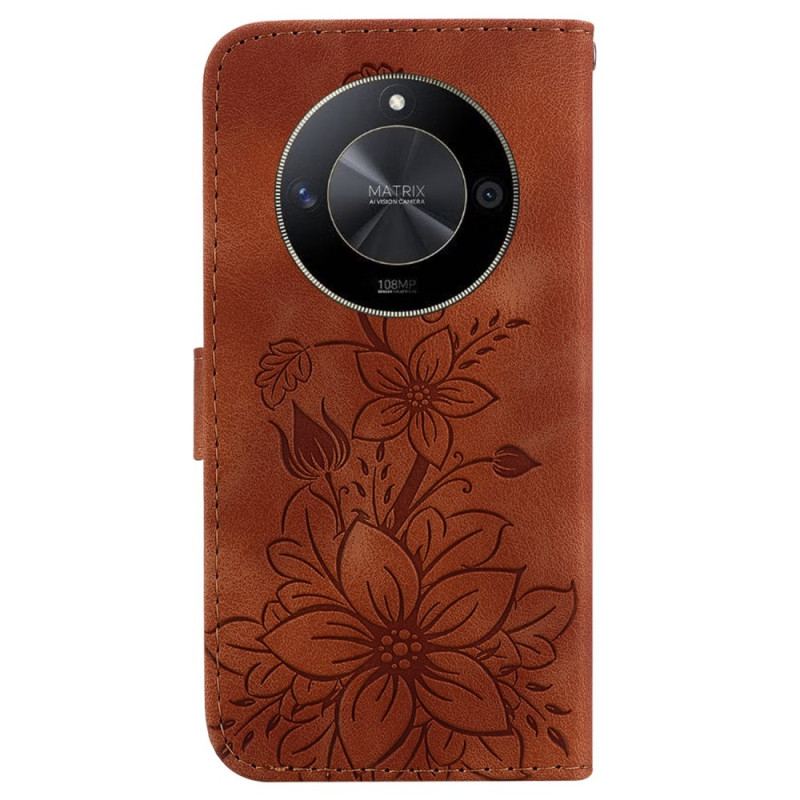 Etui Folio Honor X9b / Magic 6 Lite Drukowany Kwiat Z Paskiem