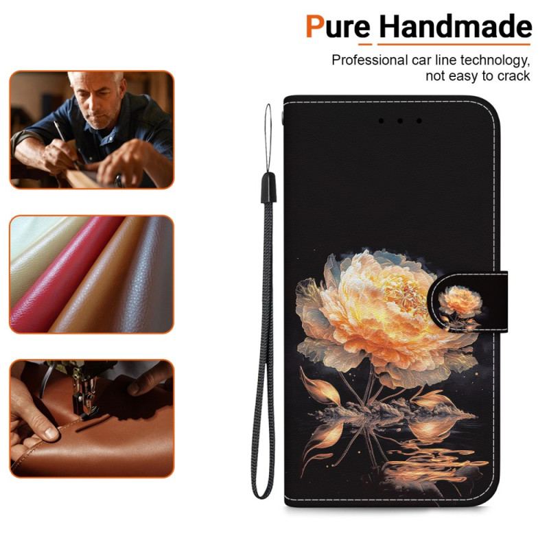 Etui Folio Honor X9b / Magic 6 Lite Złota Piwonia Z Paskiem
