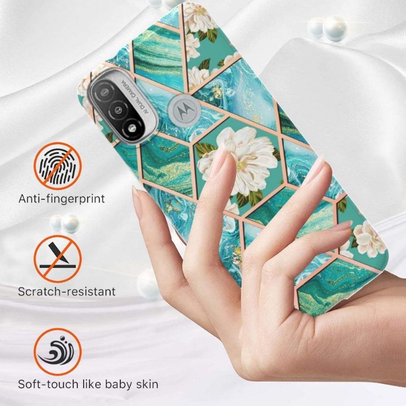 Futerały do Motorola Moto E20 / E30 / E40 Marmur I Białe Kwiaty