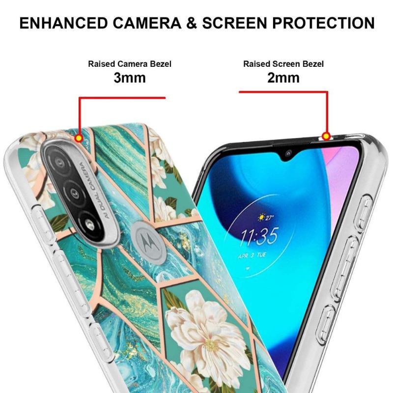 Futerały do Motorola Moto E20 / E30 / E40 Marmur I Białe Kwiaty