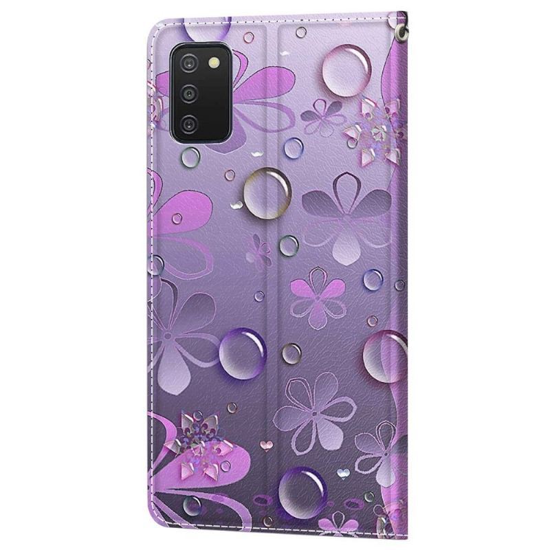 Etui Folio do Samsung Galaxy A03s Obrzeża Fioletowe Kwiaty Ilustracja