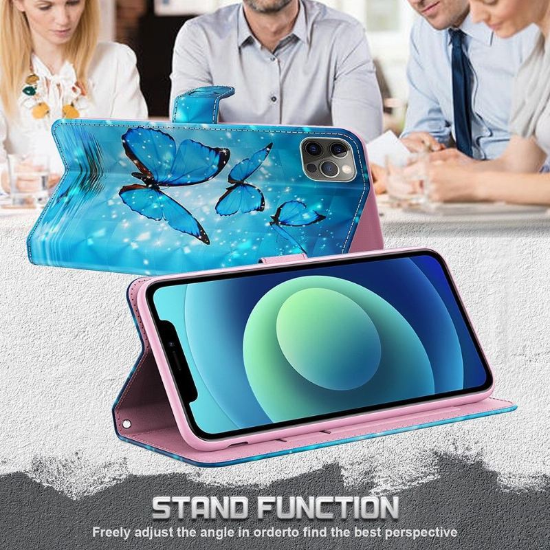 Etui Folio do Samsung Galaxy A03s Obrzeża Lśniące Niebieskie Motyle