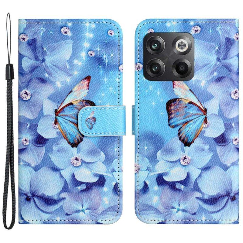 Etui Folio do OnePlus 10T 5G z Łańcuch Diamentowe Motyle Na Ramiączkach