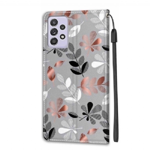 Skórzany Futerał do Samsung Galaxy A52 5G / A52 4G / A52s 5G Ilustracja Dzikie Liście