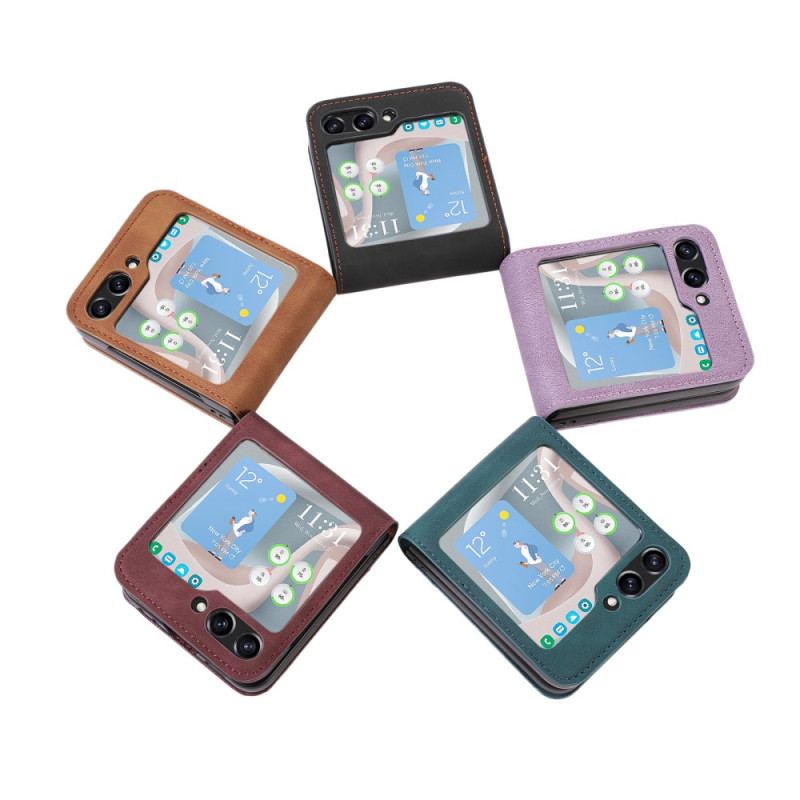 Etui Do Samsung Galaxy Z Flip 5 Etui Na Karty Retro Z Efektem Skóry