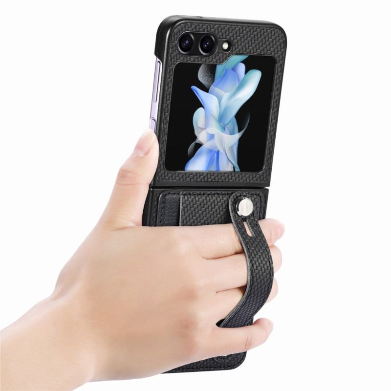 Etui Samsung Galaxy Z Flip 5 Etui Na Karty I Pasek Z Włókna Węglowego Etui Ochronne