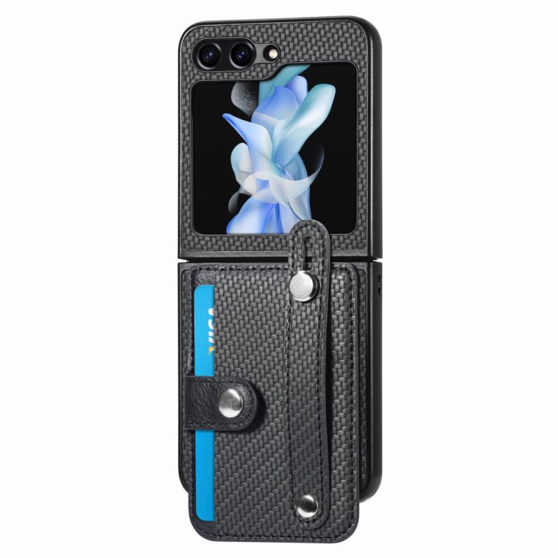 Etui Samsung Galaxy Z Flip 5 Etui Na Karty I Pasek Z Włókna Węglowego Etui Ochronne