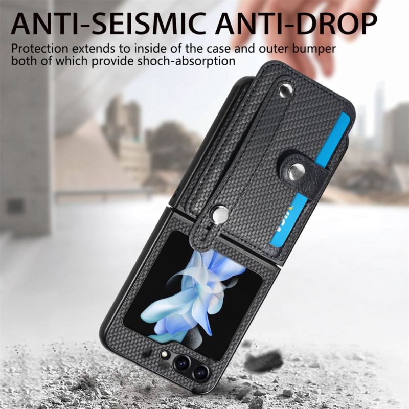 Etui Samsung Galaxy Z Flip 5 Etui Na Karty I Pasek Z Włókna Węglowego Etui Ochronne