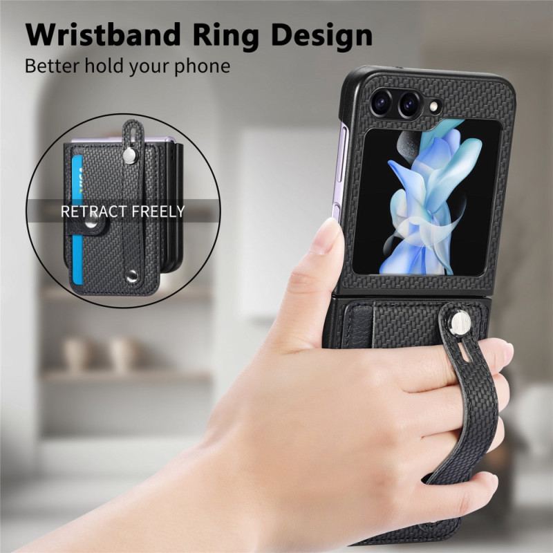 Etui Samsung Galaxy Z Flip 5 Etui Na Karty I Pasek Z Włókna Węglowego Etui Ochronne