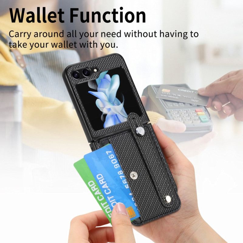 Etui Samsung Galaxy Z Flip 5 Etui Na Karty I Pasek Z Włókna Węglowego Etui Ochronne