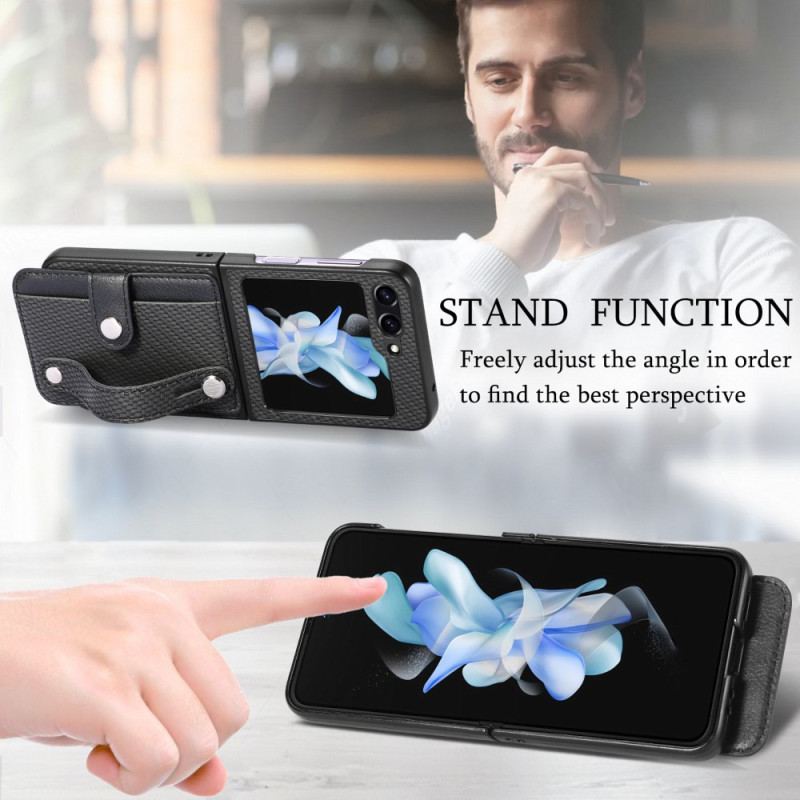 Etui Samsung Galaxy Z Flip 5 Etui Na Karty I Pasek Z Włókna Węglowego Etui Ochronne