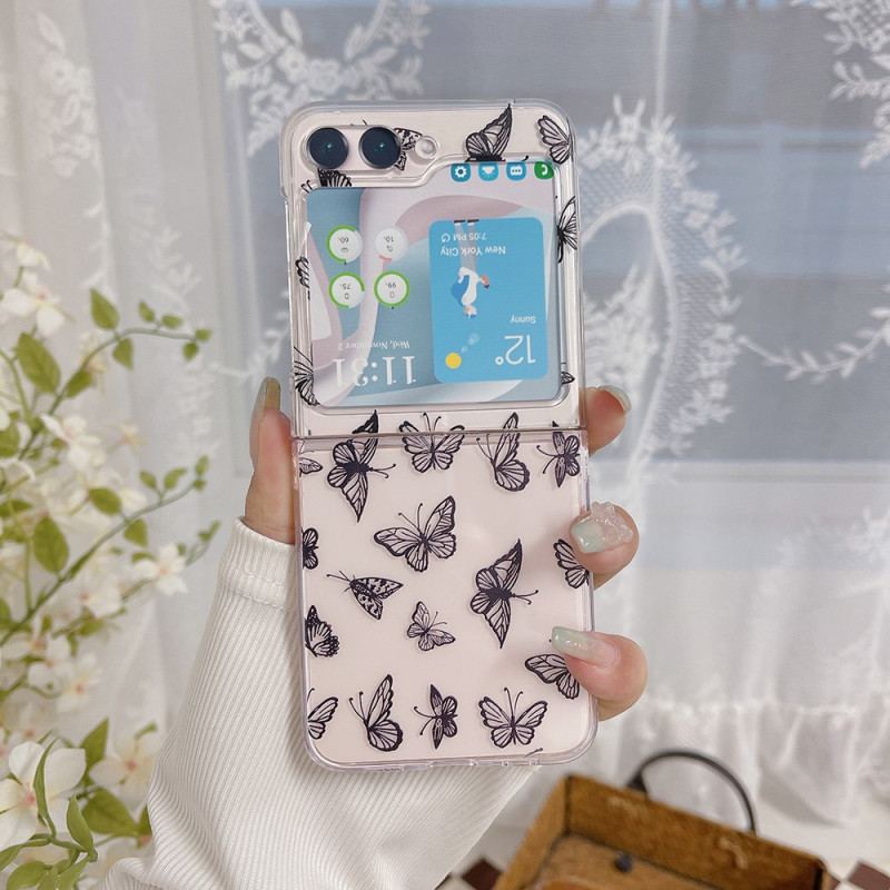 Etui Samsung Galaxy Z Flip 5 Przezroczyste CZarne Lub Białe Motyle Etui Ochronne