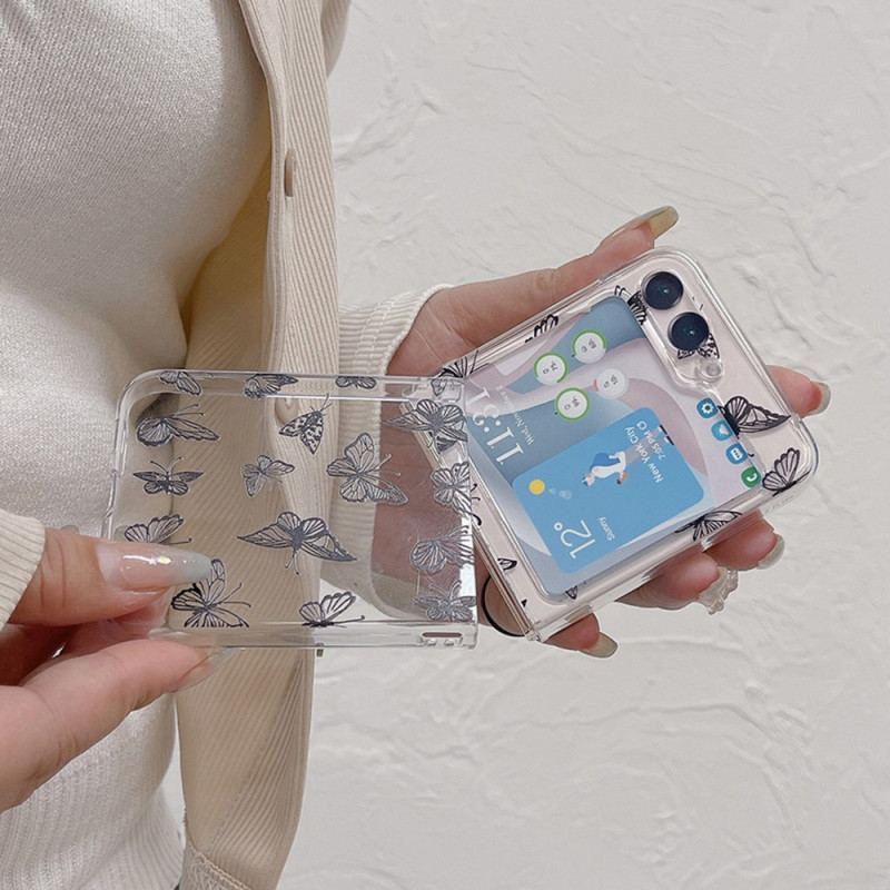 Etui Samsung Galaxy Z Flip 5 Przezroczyste CZarne Lub Białe Motyle Etui Ochronne