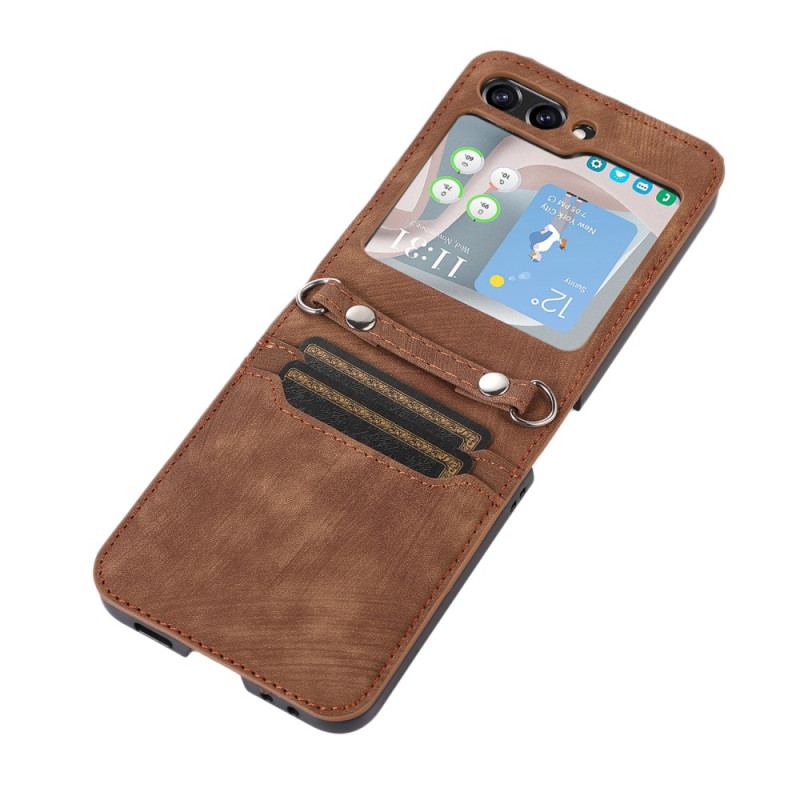 Etui Samsung Galaxy Z Flip 5 Skórzane Etui Na Karty I Pasek Na Ramię
