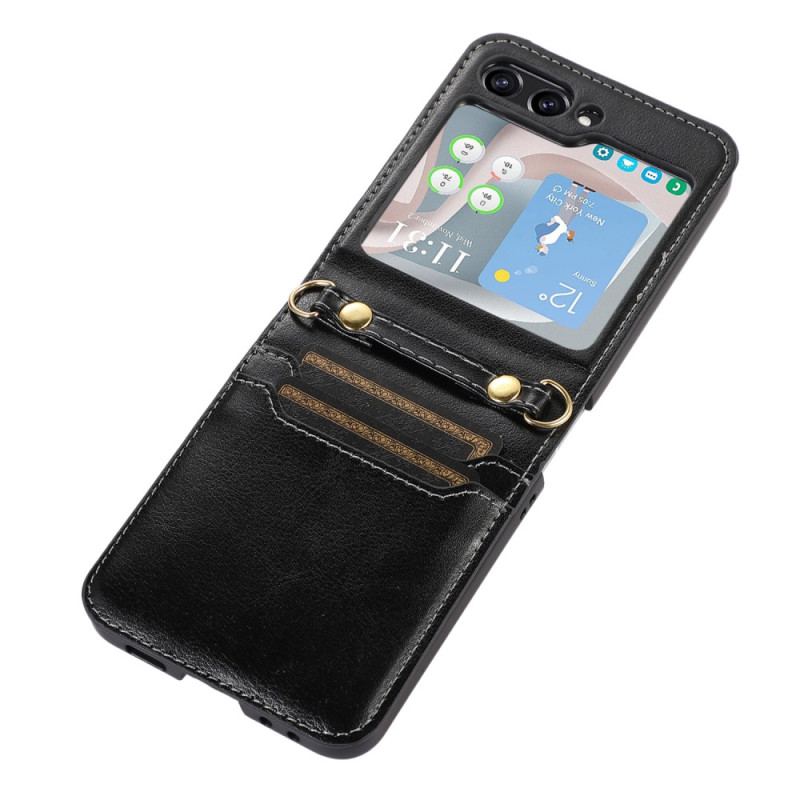 Futerały Samsung Galaxy Z Flip 5 Etui Na Telefon Skórzane Etui Na Karty I Pasek Na Ramię