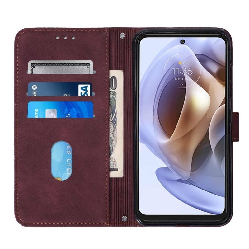 Etui Folio do Motorola Moto G31 / Moto G41 Obrzeża Skórzany Efekt Geometryczny Wzór