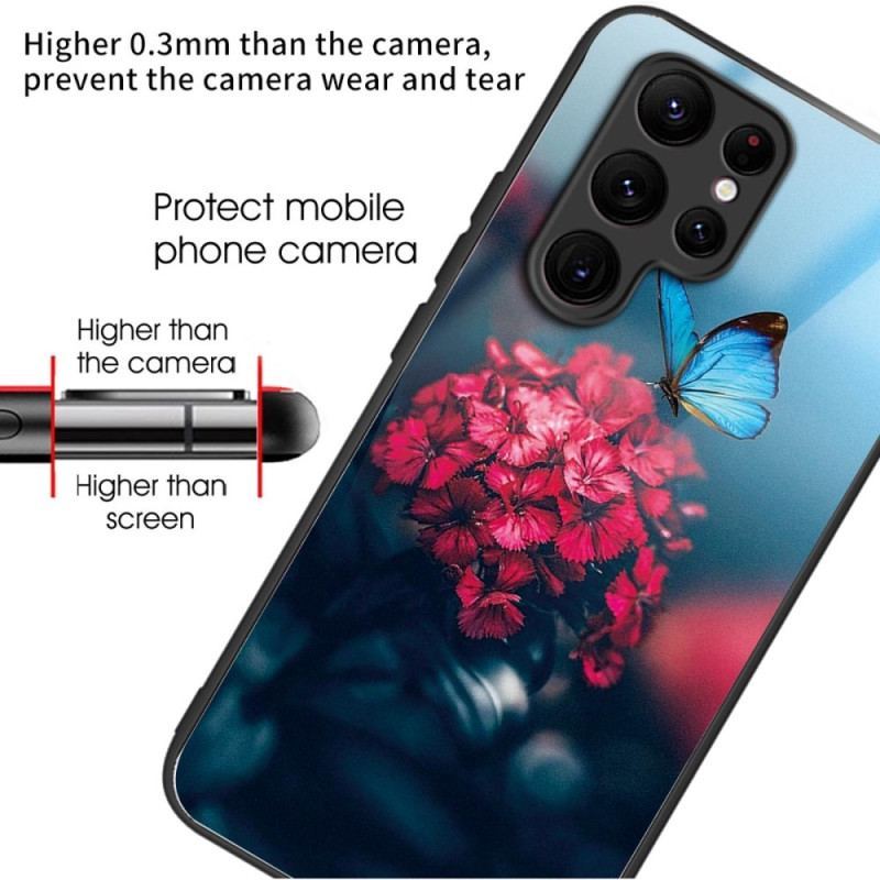 Etui Do Samsung Galaxy S24 Ultra 5g Kwiat I Motyle Ze Szkła Hartowanego