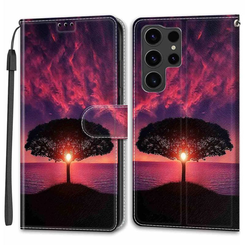 Etui Folio Do Samsung Galaxy S24 Ultra 5g CZarne Drzewo I Pasek Zachodzącego Słońca
