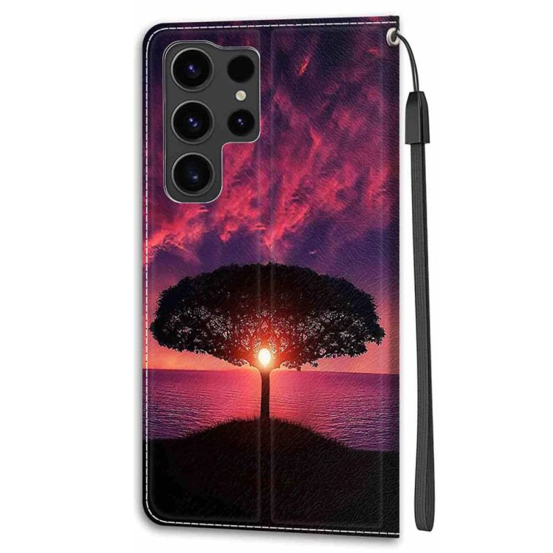 Etui Folio Do Samsung Galaxy S24 Ultra 5g CZarne Drzewo I Pasek Zachodzącego Słońca