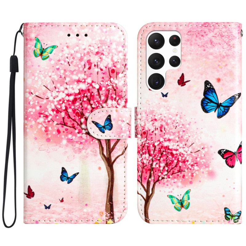 Etui Folio Do Samsung Galaxy S24 Ultra 5g Kwiat Wiśni Z Paskiem