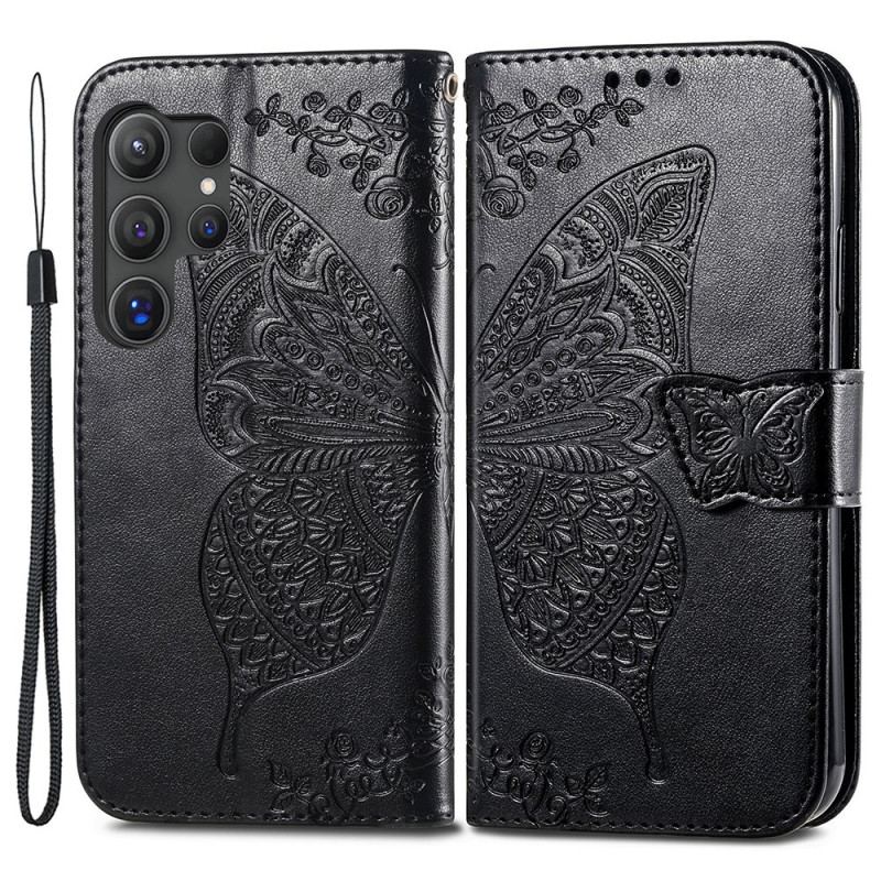 Etui Folio Samsung Galaxy S24 Ultra 5g Barokowy Motyl Z Paskiem