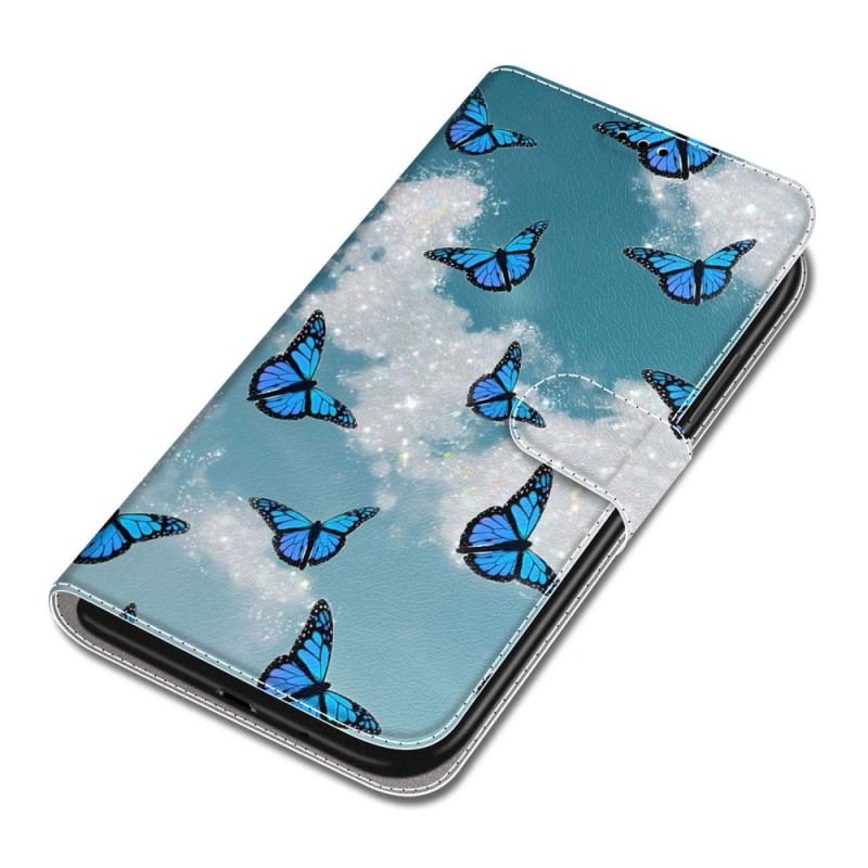 Etui Folio Samsung Galaxy S24 Ultra 5g Białe Chmury I Niebieskie Motyle Z Paskiem
