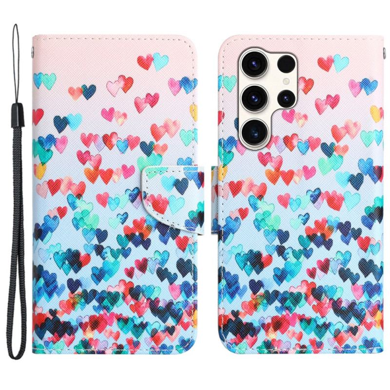 Etui Folio Samsung Galaxy S24 Ultra 5g Deszcz Serc Z Paskiem