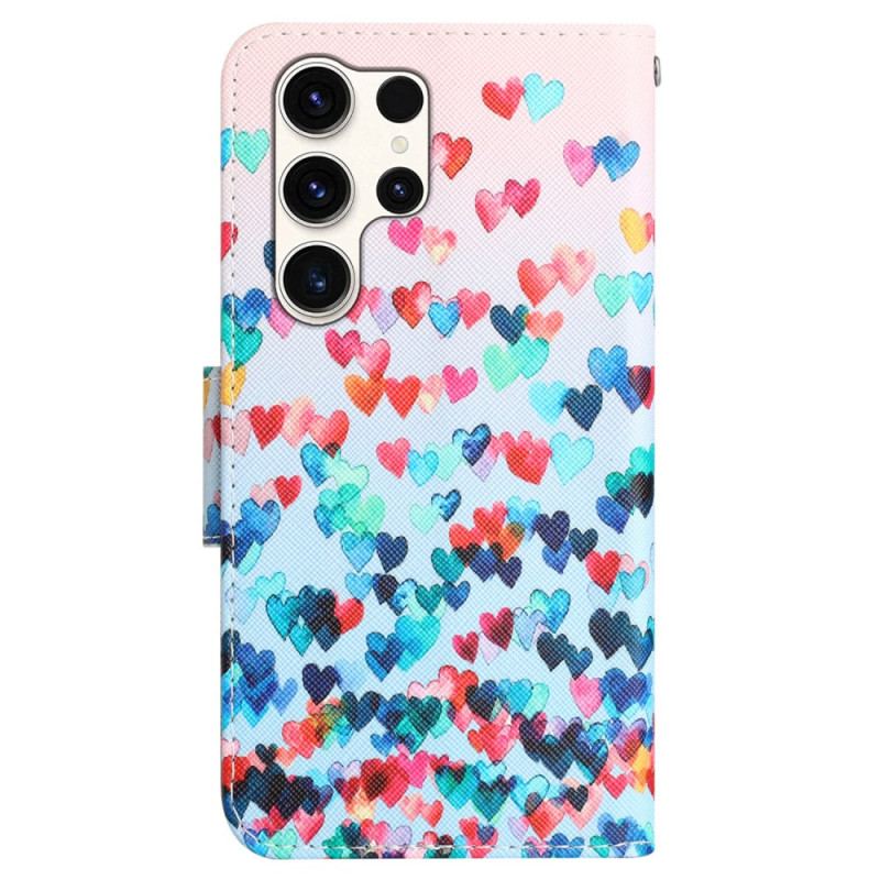 Etui Folio Samsung Galaxy S24 Ultra 5g Deszcz Serc Z Paskiem