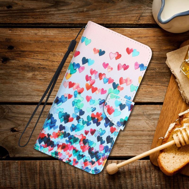 Etui Folio Samsung Galaxy S24 Ultra 5g Deszcz Serc Z Paskiem