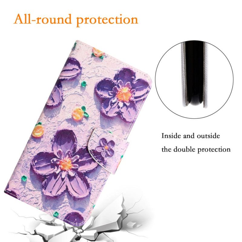 Etui Folio Samsung Galaxy S24 Ultra 5g Fioletowe Kwiaty Z Paskiem Etui Ochronne