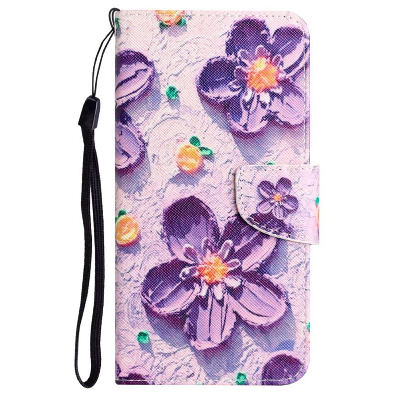Etui Folio Samsung Galaxy S24 Ultra 5g Fioletowe Kwiaty Z Paskiem Etui Ochronne