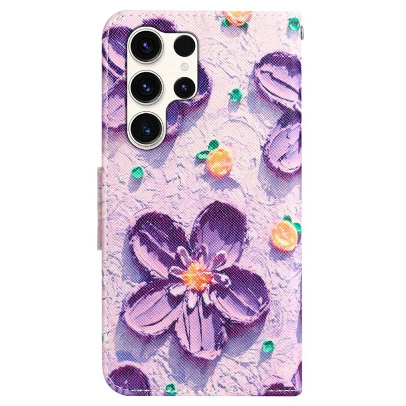 Etui Folio Samsung Galaxy S24 Ultra 5g Fioletowe Kwiaty Z Paskiem Etui Ochronne