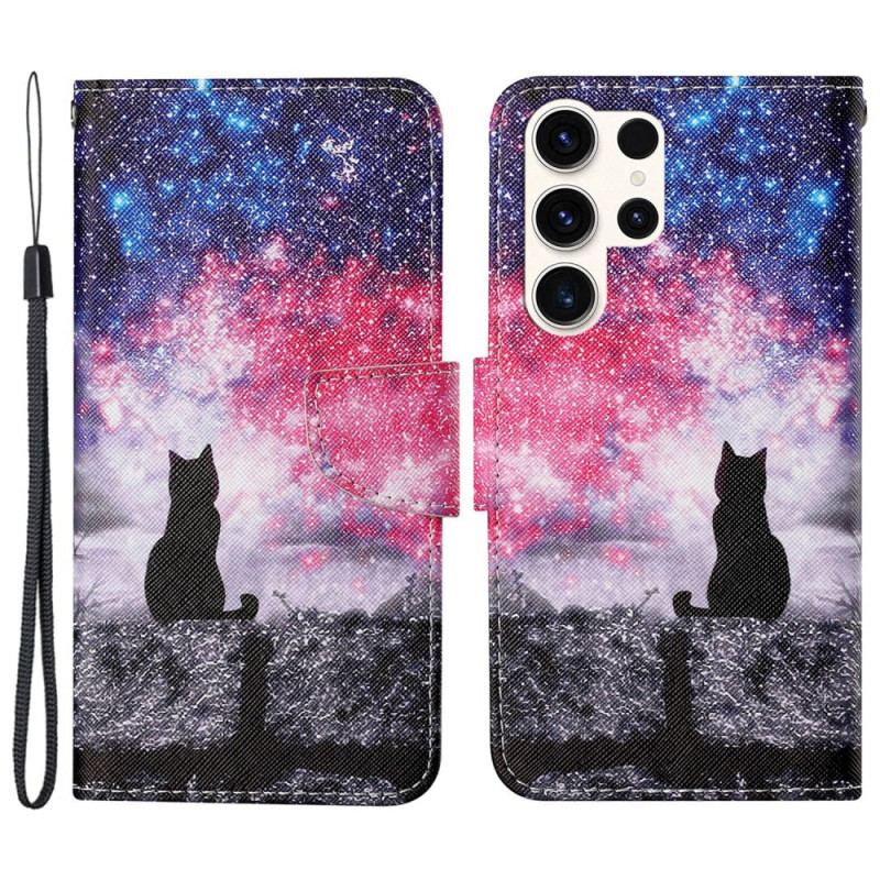 Etui Folio Samsung Galaxy S24 Ultra 5g Gwiaździste Niebo I Smycz Kot Etui Ochronne