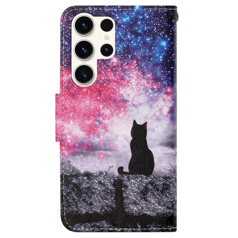 Etui Folio Samsung Galaxy S24 Ultra 5g Gwiaździste Niebo I Smycz Kot Etui Ochronne