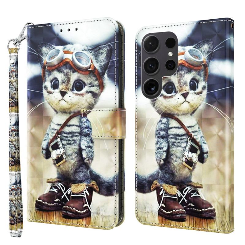 Etui Folio Samsung Galaxy S24 Ultra 5g Kot Lotnik Z Paskiem