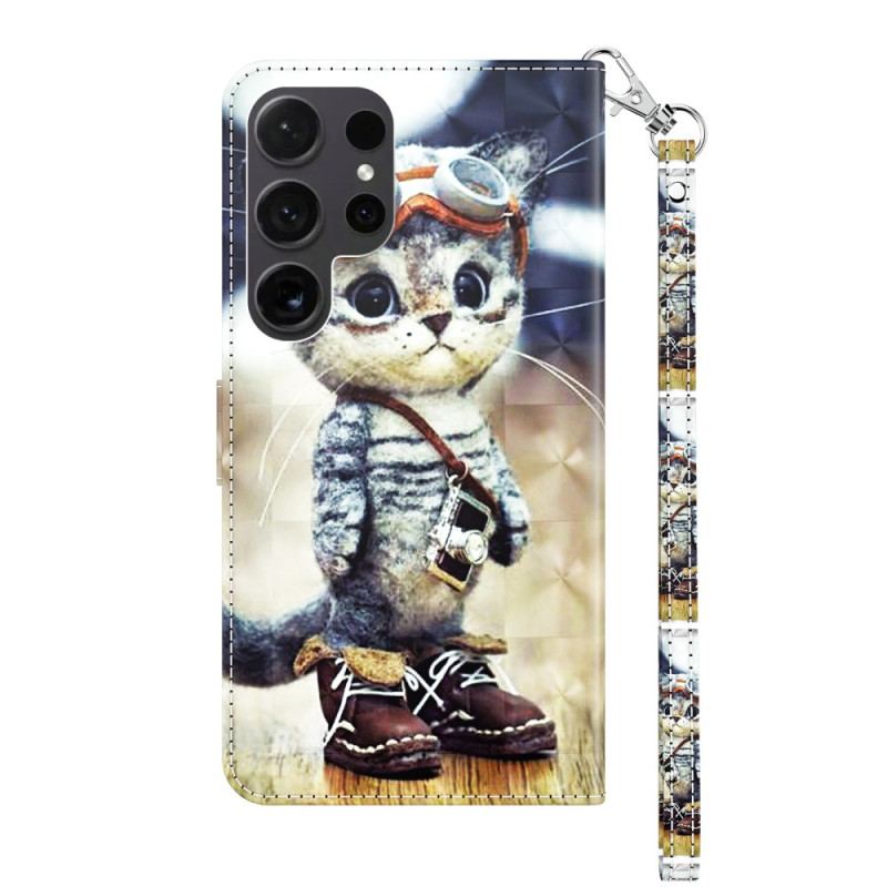 Etui Folio Samsung Galaxy S24 Ultra 5g Kot Lotnik Z Paskiem