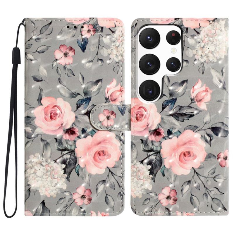 Etui Folio Samsung Galaxy S24 Ultra 5g Kwiaty Na Pasku Etui Ochronne